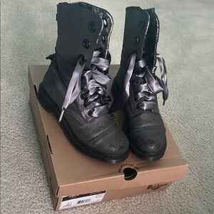 Dr. Martens Gray Combat Moto Boots with Rugged Sole